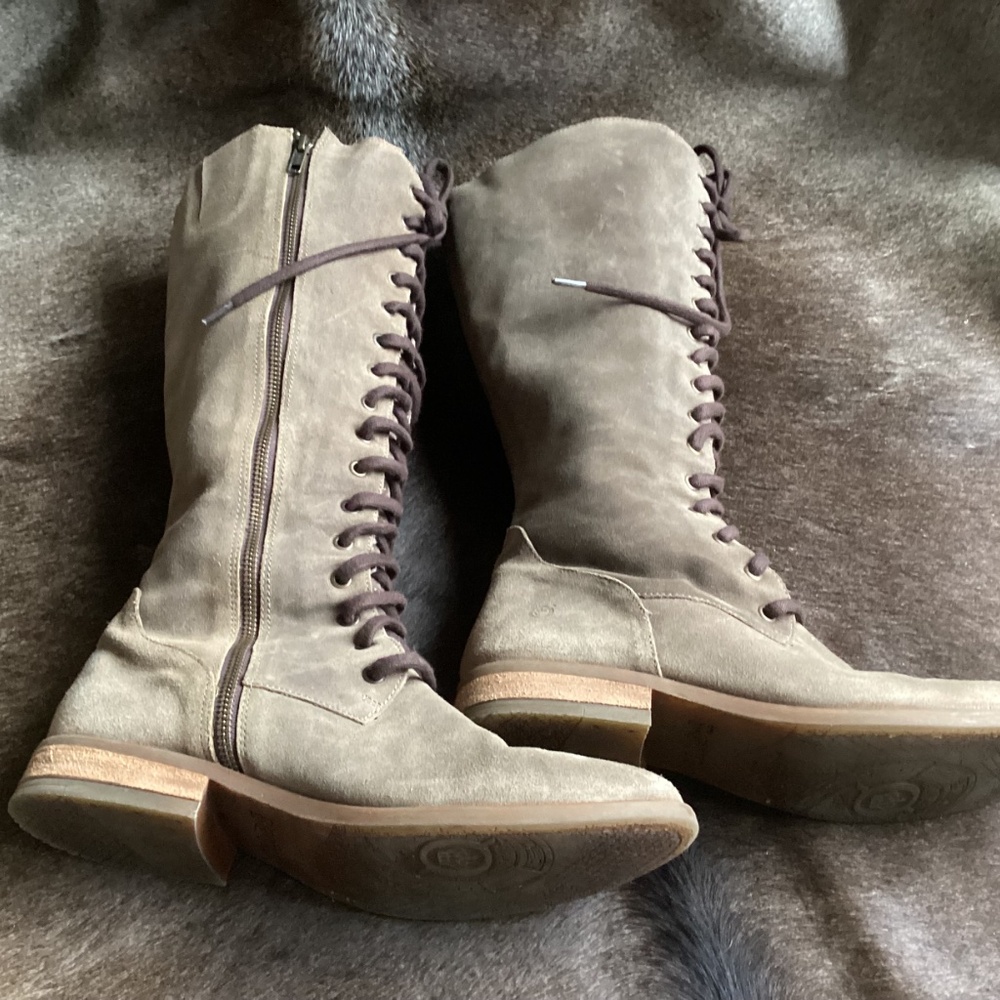 Born Brown Suede Leather Lace Up High Boots - Picture 7 of 15